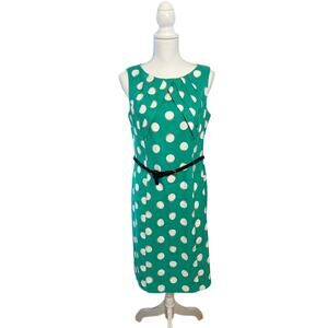 Dress Barn Signature Darby Mint Green Polka Dots Sleeveless Midi Dress Size 12